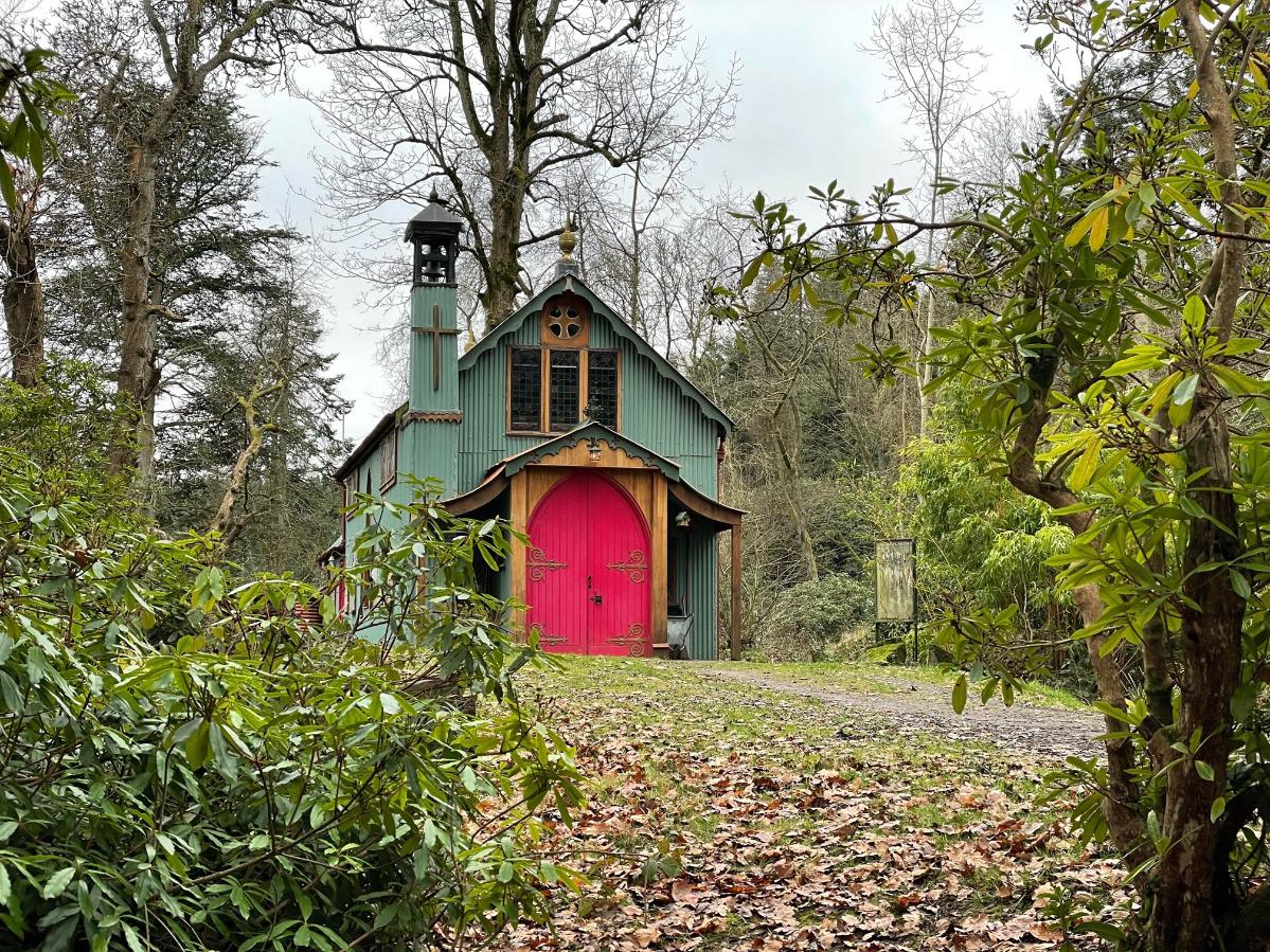 View of the converted chapel accommodation in a woodland setting